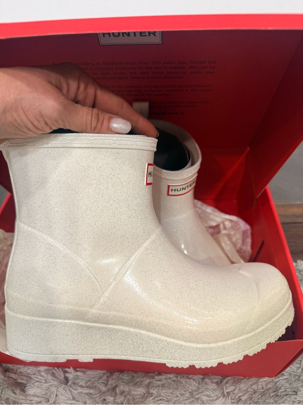 Hunter play short Cream Glitter Short Rain Boots sz 8 - Picture 7 of 7
